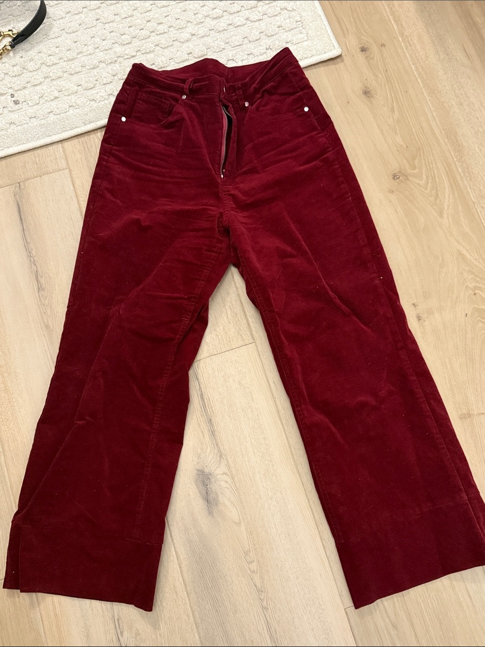 High-Waist Bootcut Corduroy Pants in Deep Red